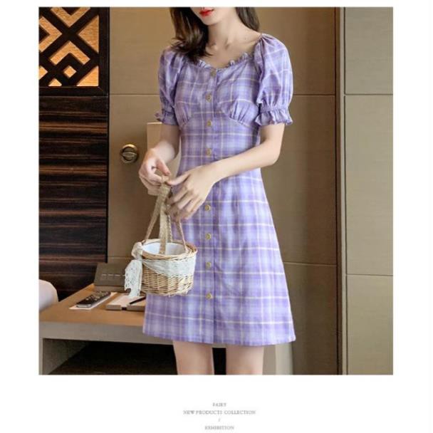 váy kẻ karo màu tím cúp ngực cao cấp