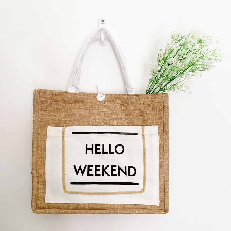 Túi Cói Đi Biển Hello Weekend Kiểu Dáng Basic Dễ Dùng