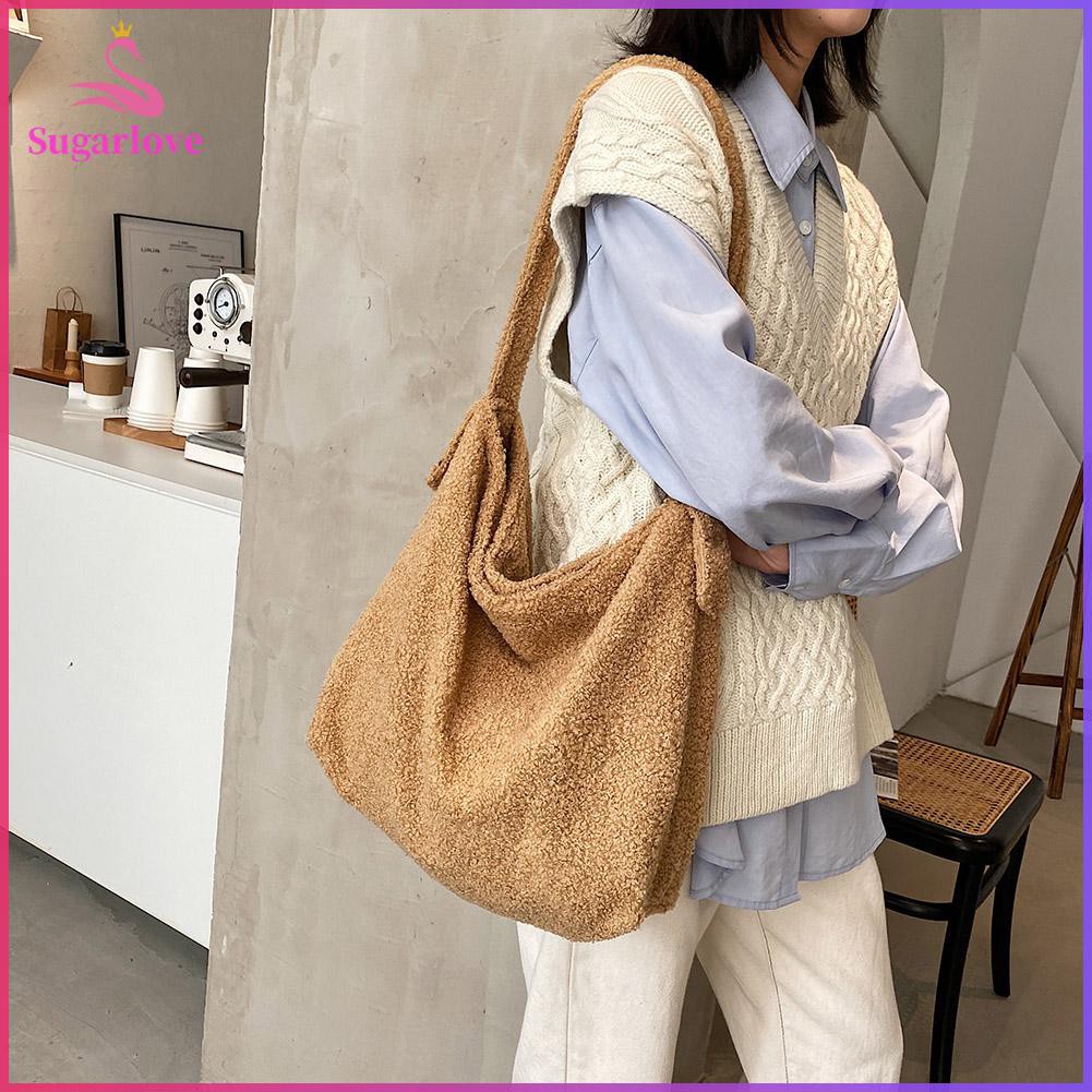 Túi xách tote messenger đeo vai nhồi bông sức chứa lớn 1 màu cho nữ