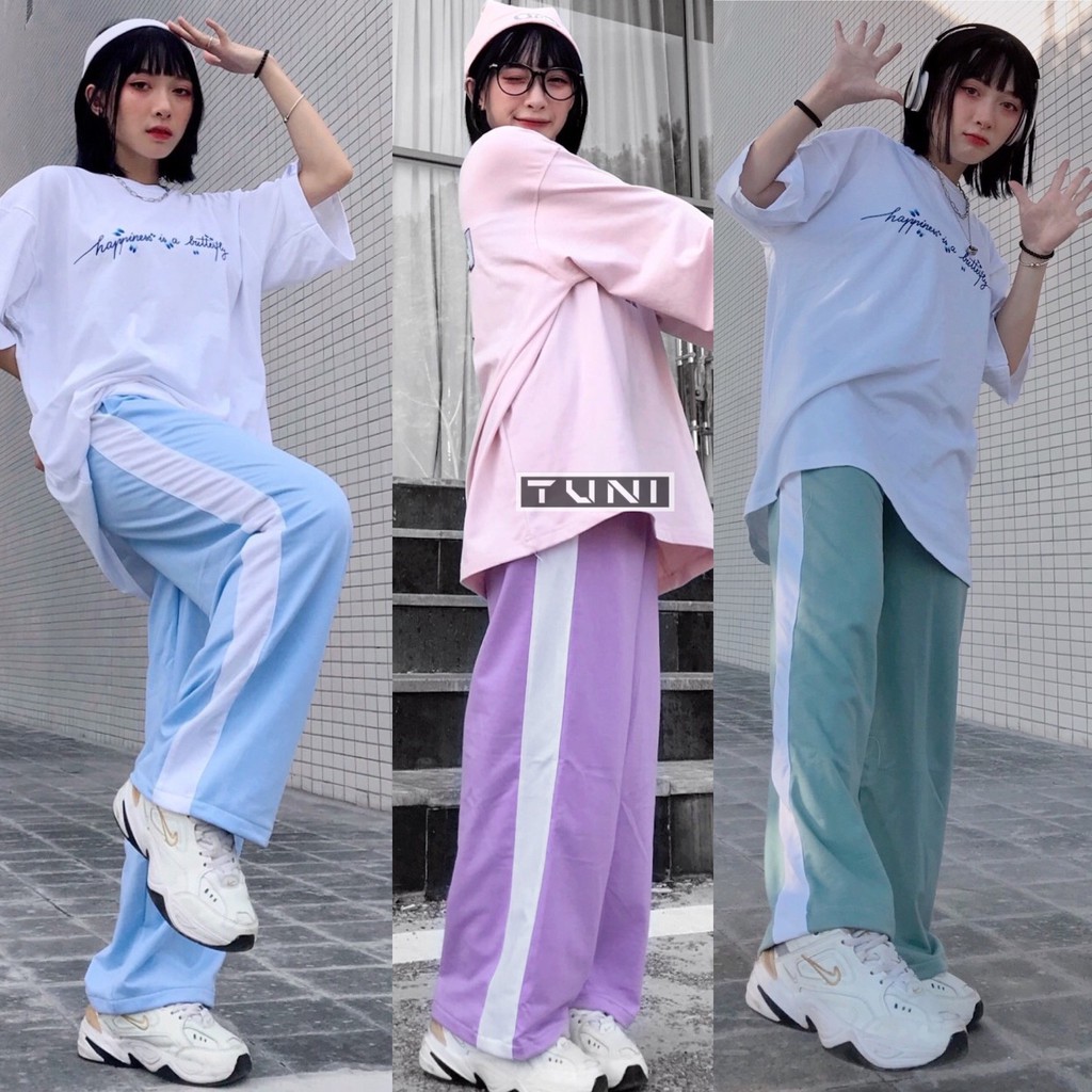 Quần dài nữ 1 sọc ống rộng dáng suông màu pastel (ẢNH THẬT)