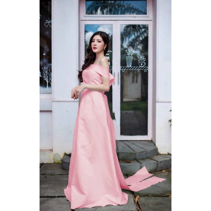 đầm trễ vai nơ sau