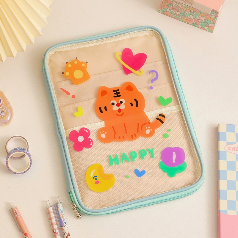 Túi Đựng Máy Tính Bảng Bằng PVC Trong Suốt Hình Gấu Hoạt Hình Dễ Thương