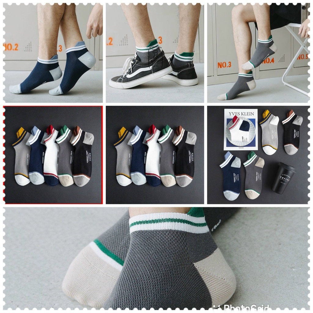 Set 5 - 10 đôi tất thể thao nam, thoáng khí thấm hút mồ hôi, vớ nam cổ ngắn chống hôi chân.