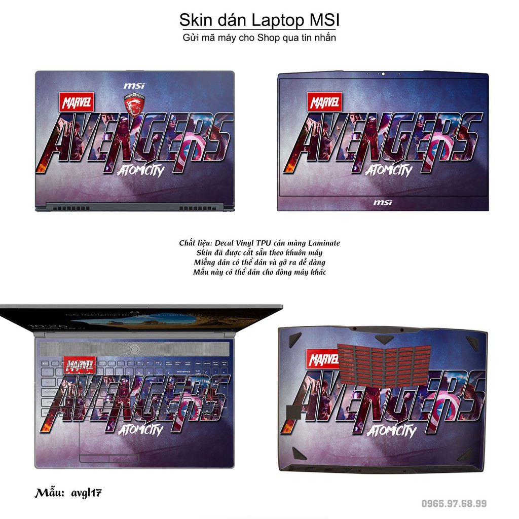 Skin dán Laptop MSI in hình Avenger nhiều mẫu 4 (inbox mã máy cho Shop)