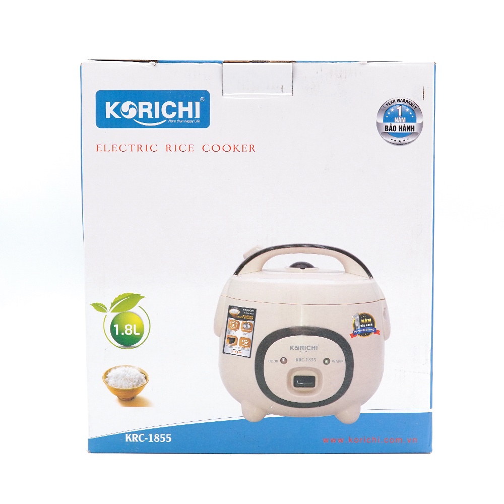 Nồi Cơm Điện Korichi 1.8L, 900W KRC 1855 - Nồi Cơm Điện Nắp Cài 2 Màu Siêu Xinh, Lòng Niêu Chống Dính, Siêu Bền