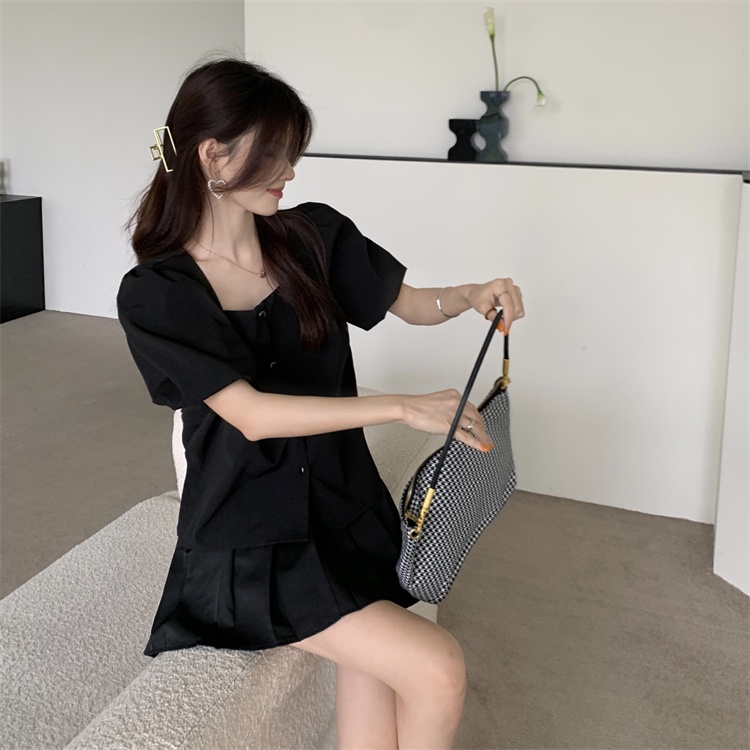 SUXI Áo Kiểu Cổ Vuông Tay Phồng Ngắn Thời Trang Mùa Hè Xinh Xắn Cho Nữ