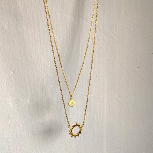 Dây Chuyền 2 Tầng Mặt Trời Titan Ko Đen TT 2581