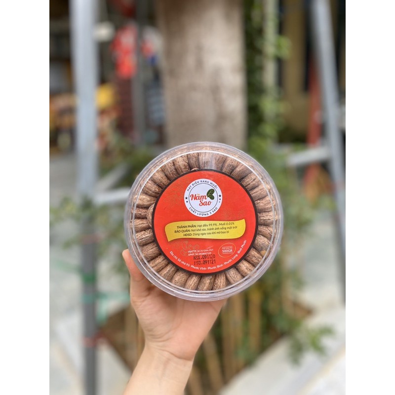 Hạt Điều Rang Muối Năm Sao Bình Phước Hộp 500g