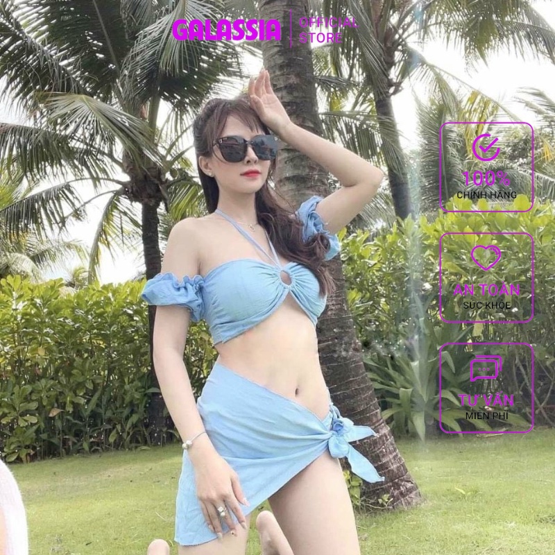 Bikini set đồ bơi 3 mảnh phối khoen thun nhún vải xốp sexy sang chãnh đi du lịch Galassia