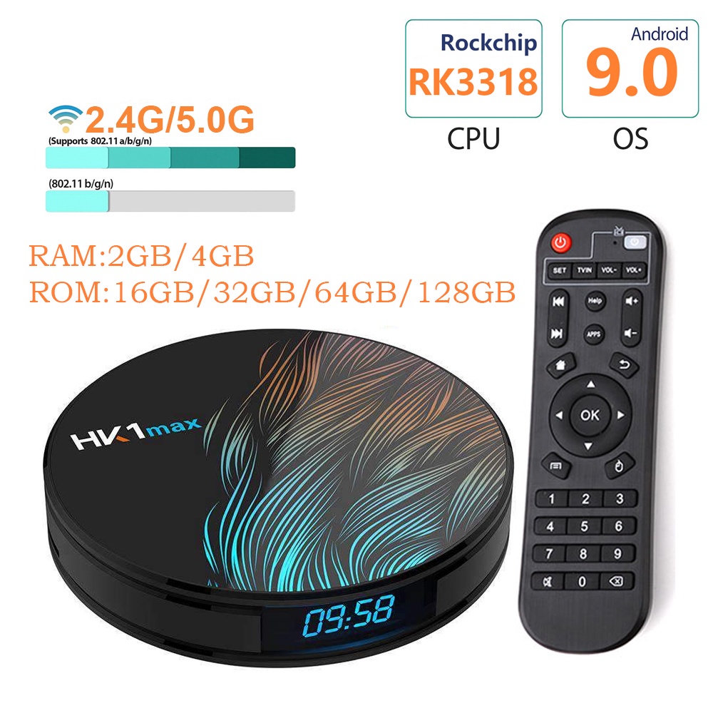Tv box Thông Minh android 9.0 RK3328 4GB RAM 32GB 64G ROM android tv box HK1 Max 4k HD Và Phụ Kiện