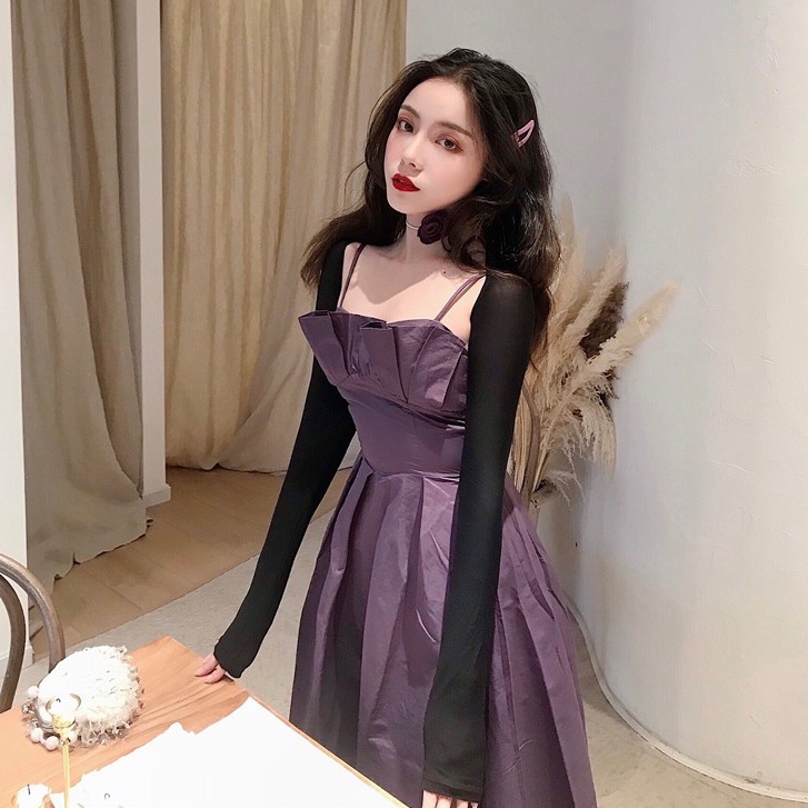 Đầm nữ dáng xòe dài hai dây Emilyshop (kèm áo ngoài)