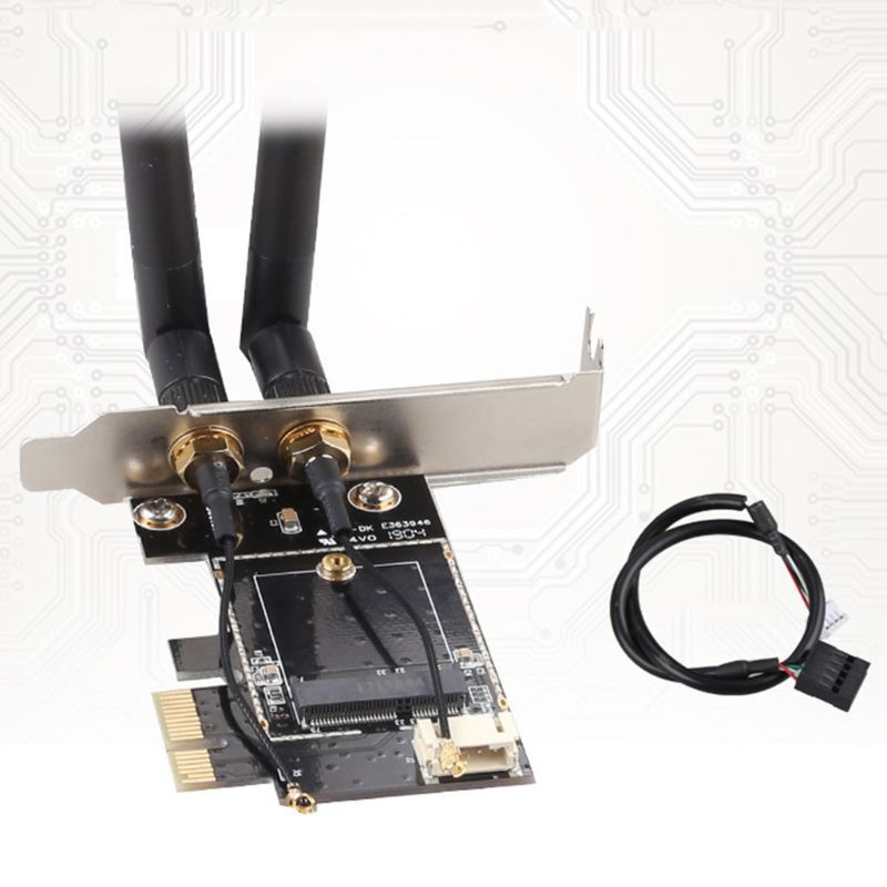 Thẻ không dây sang pciE-1X sang NGFF-Ekey PCIE Máy tính xách tay Pc Bộ chuyển đổi thẻ WIFI WLAN Bảng mạch bộ tiếp hợp ăng-ten kép