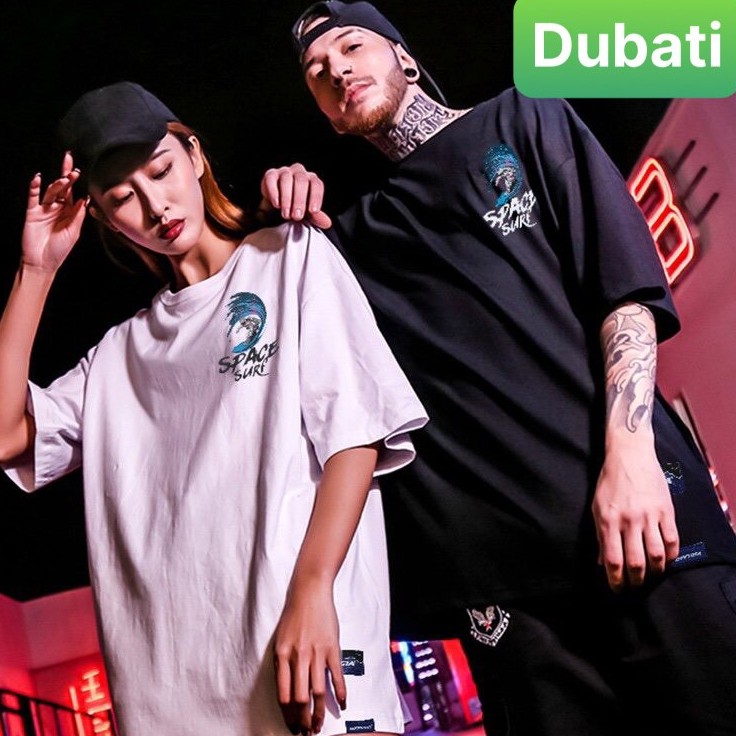ÁO THUN FROM RỘNG TAY LỠ IN HÌNH SPACE LƯỚT SÓNG UNISEX NAM NỮ CHẤT COTTON MỀM MÁT - DUBATI FASHION