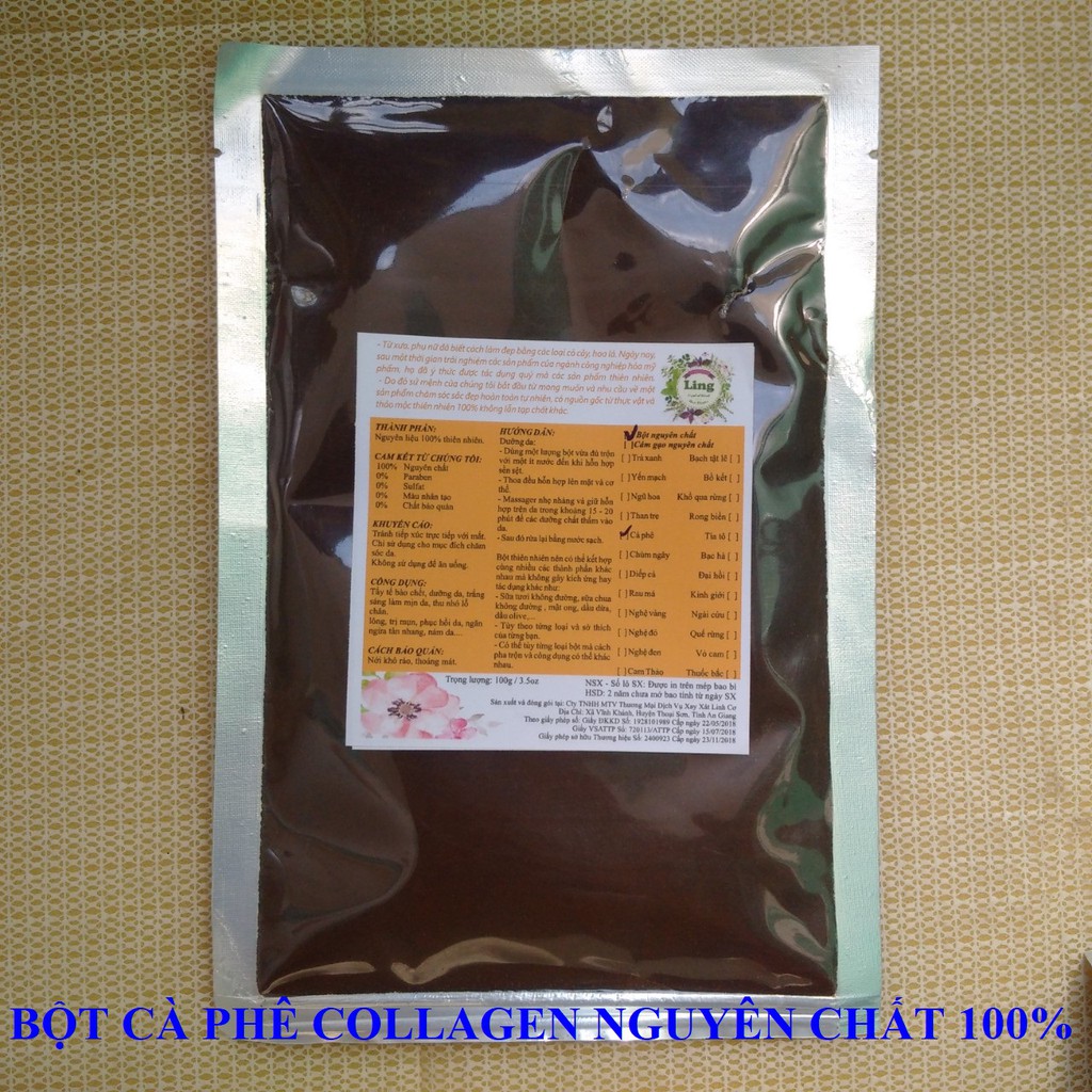 Bột Cà phê Collagen 200g nguyên chất thiên nhiên 100% có giấy VSATTP và ĐKKD dùng đa công dụng