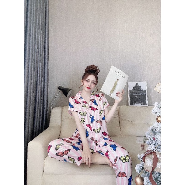 Pijama tay ngắn lụa nút bọc xịn xò