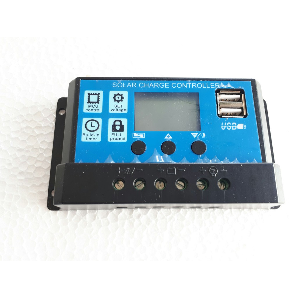 điều khiển sạc pin mặt trời pwm 10A lcd loại 3 nút chỉnh (solar charge controller)
