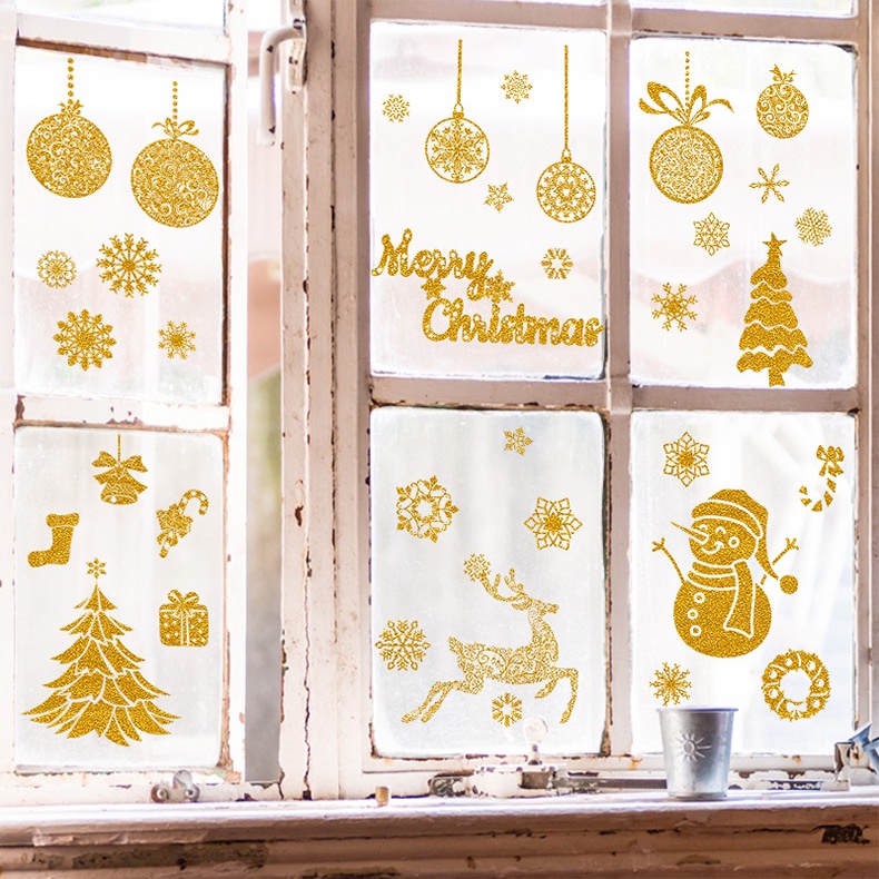Decal dán tường Noel Hít Tĩnh Điện không Dơ Kính - Noel kim tuyến ánh vàng nhiều mẫu