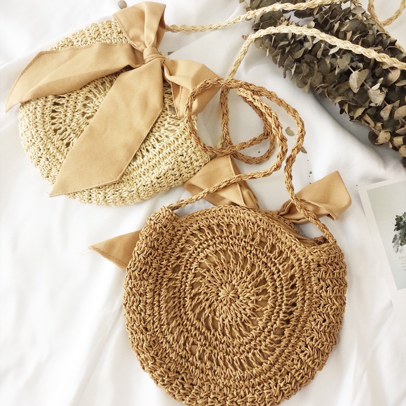 Túi Cói Đi Biển Túi Đeo Chéo Bán Nguyệt Túi Xách Đan Mây Hình Bán Nguyệt Thời Trang Nữ