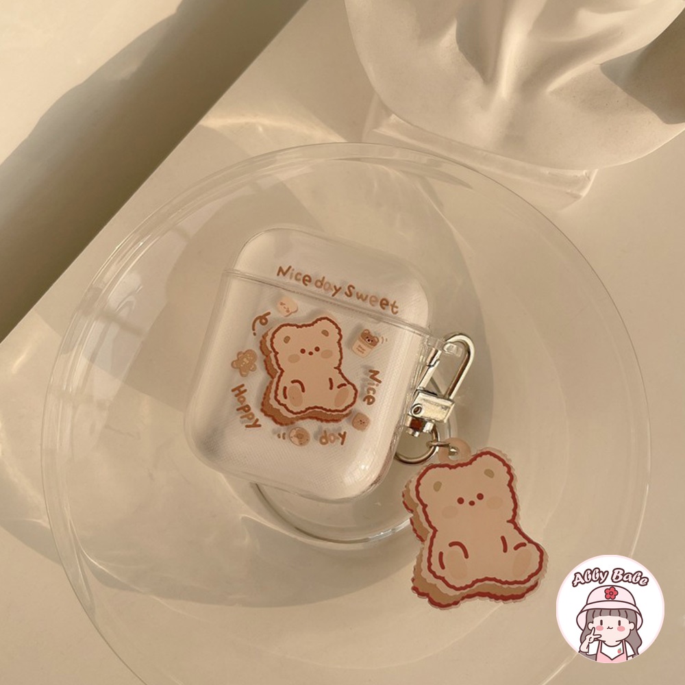 Vỏ Bảo Vệ Hộp Sạc Tai nghe không dây Earphone 1/2/pro Bằng TPU Mềm Trong Suốt Họa Tiết Hoạt Hình Chú Gấu Dễ Thương