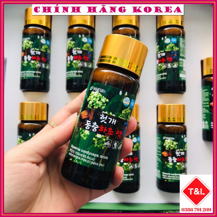 Nước bổ gan đông trùng hạ thảo chính hãng Well Bio, hộp 10 chai x 100ml