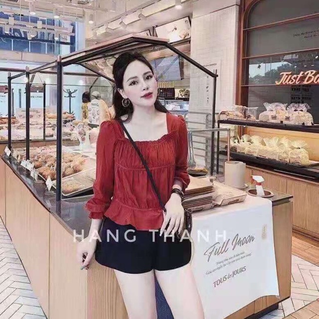 Áo bèo chun eo phối tay bồng