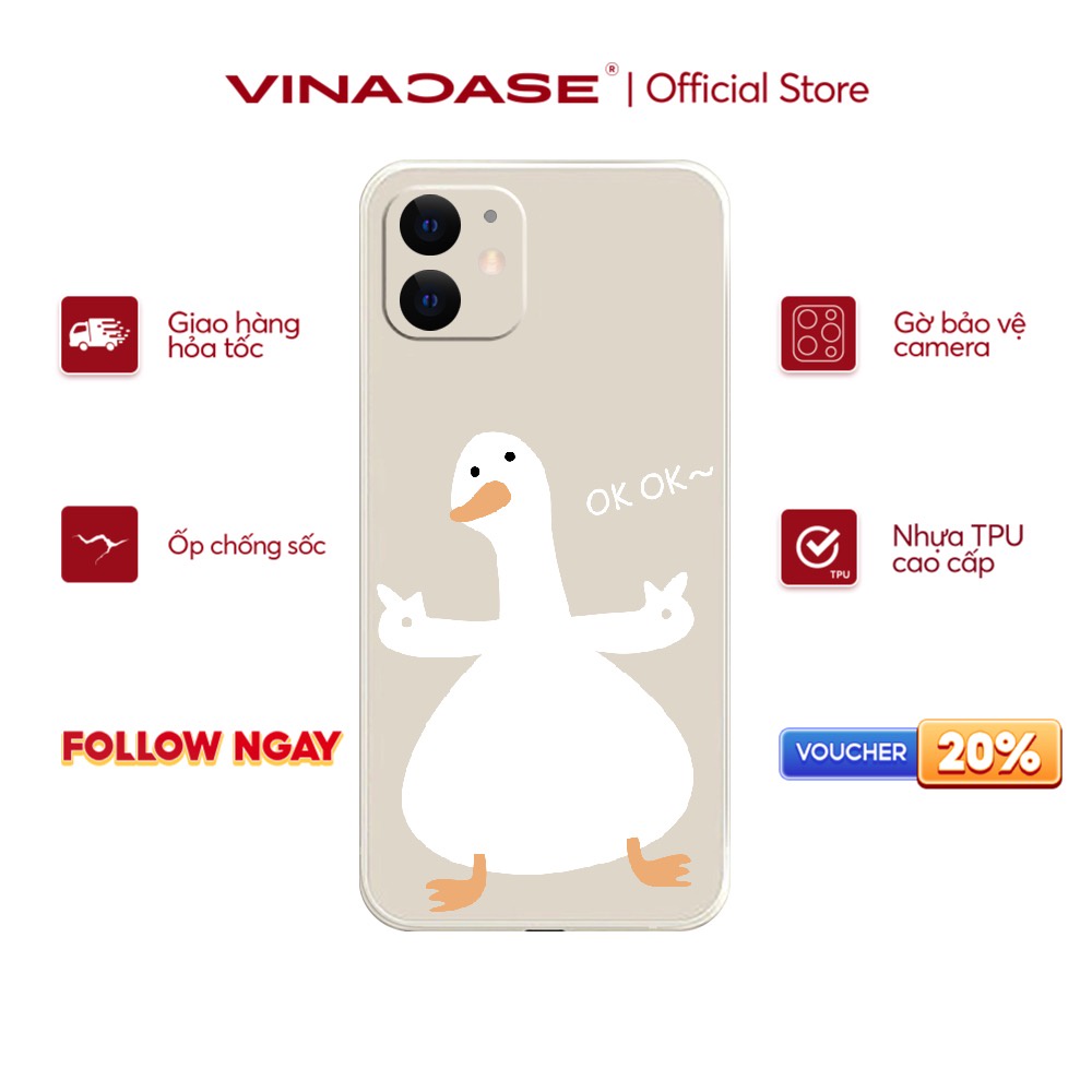 Ốp lưng Vina Case Iphone 6S/6 Plus/7G/8G/X/Xs/11/12/....dẻo cạnh vuông bảo vệ camera hình Vịt cặp