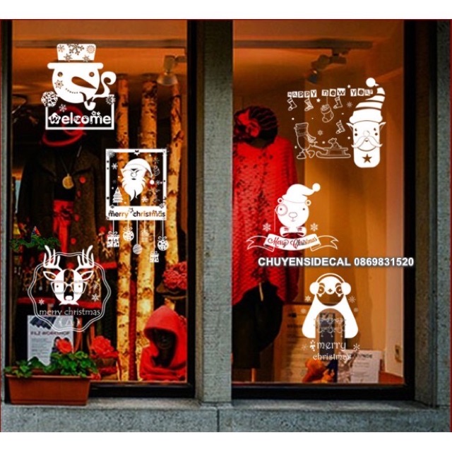 Decal dán tường Noel - 6 Khung tuần lộc và người tuyết trắng