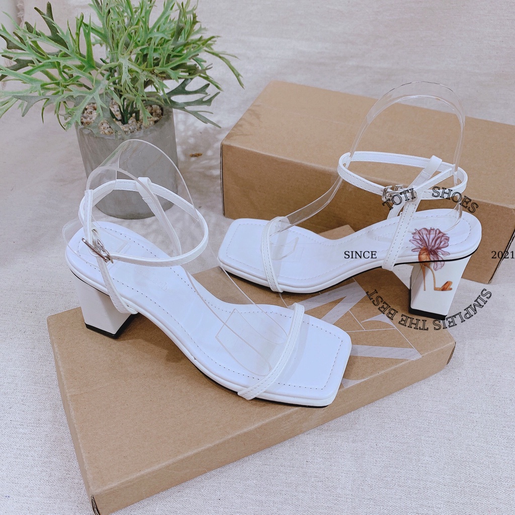 GIÀY CAO GÓT NỮ TOTIIE SHOES THỜIG TRANG - SANDAL GÓT VUÔNG QUAI MẢNH DA MỀM 7 PHÂN G2112160