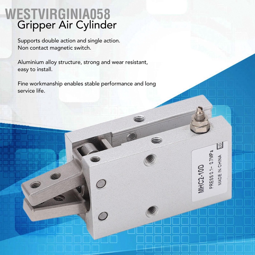 Westvirginia058 Xi lanh không khí Gripper Khí nén Đơn đôi Hành động 10mm Lỗ khoan M5x0.5 Hợp kim nhôm
