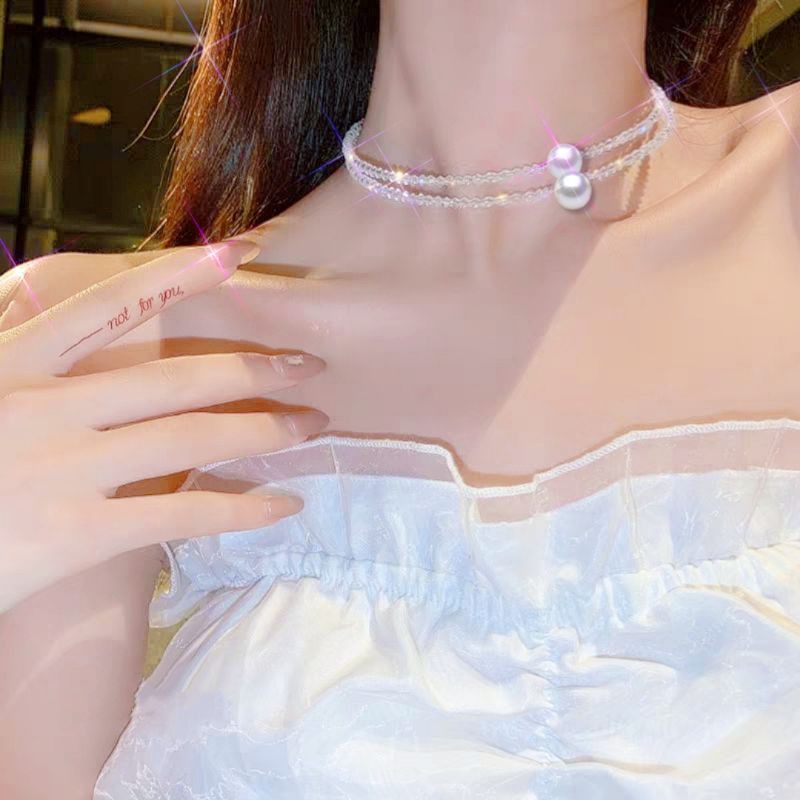 choker đá pha lê phối hạt cực sáng ánh AB mã F-7904