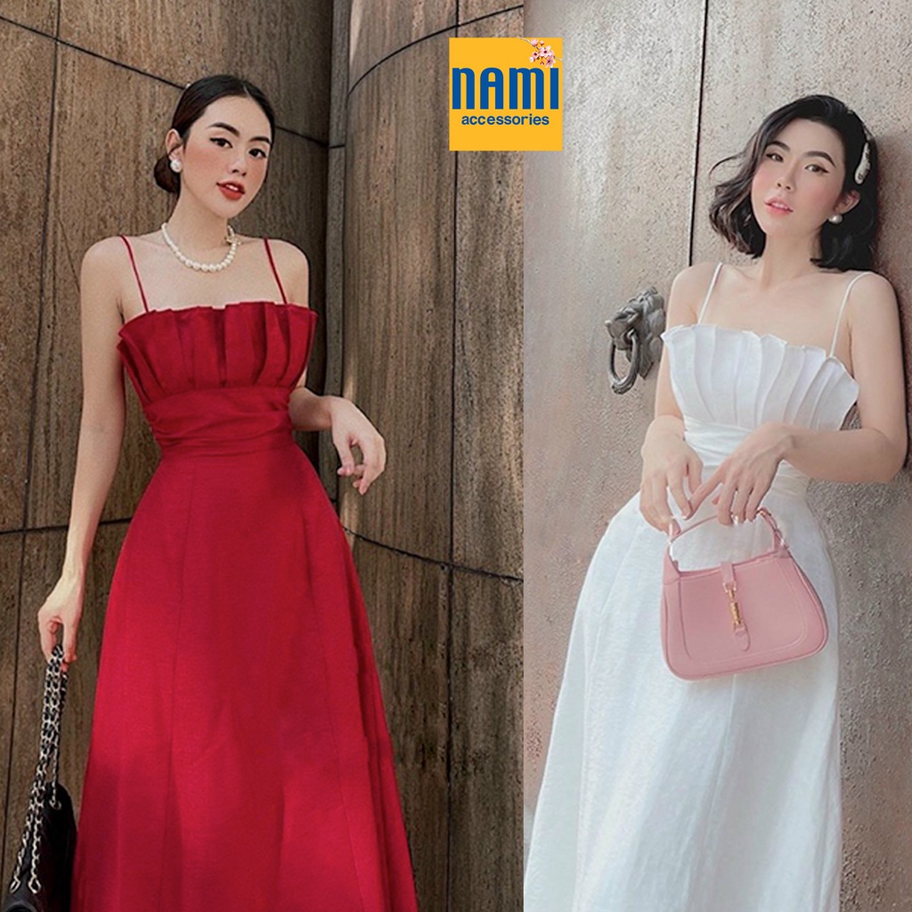 ( HÀNG CHUẨN ĐẸP ) Đầm Maxi Hai Dây Xếp Ly Ngực Gợi Cảm Tiệc Tùng Sang Trọng Quý Phái Mặc Tết Hết Sẩy - ATNU004