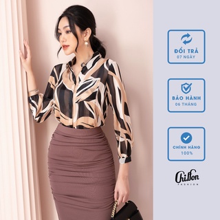 Áo sơ mi đẹp Chiffon_Áo sơ mi hoa tiết cổ đức