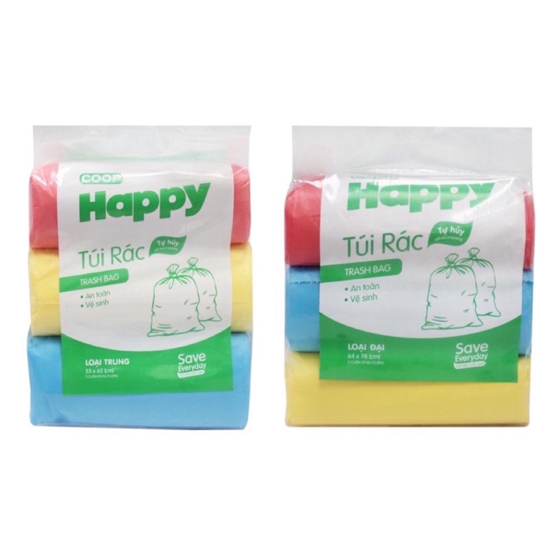 TÚI RÁC TỰ HUỶ COOP HAPPY 1KG (3 CUỘN)/ TÚI ĐỰNG RÁC SINH HỌC