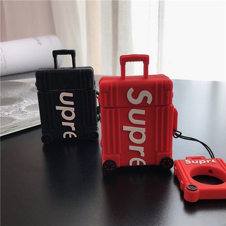 ☘️ Case airpods Sup đen đỏ 🌟 Vỏ bao airpod 2 silicon đựng tai nghe không dây i11 i12 i18 i100 ... supreme
