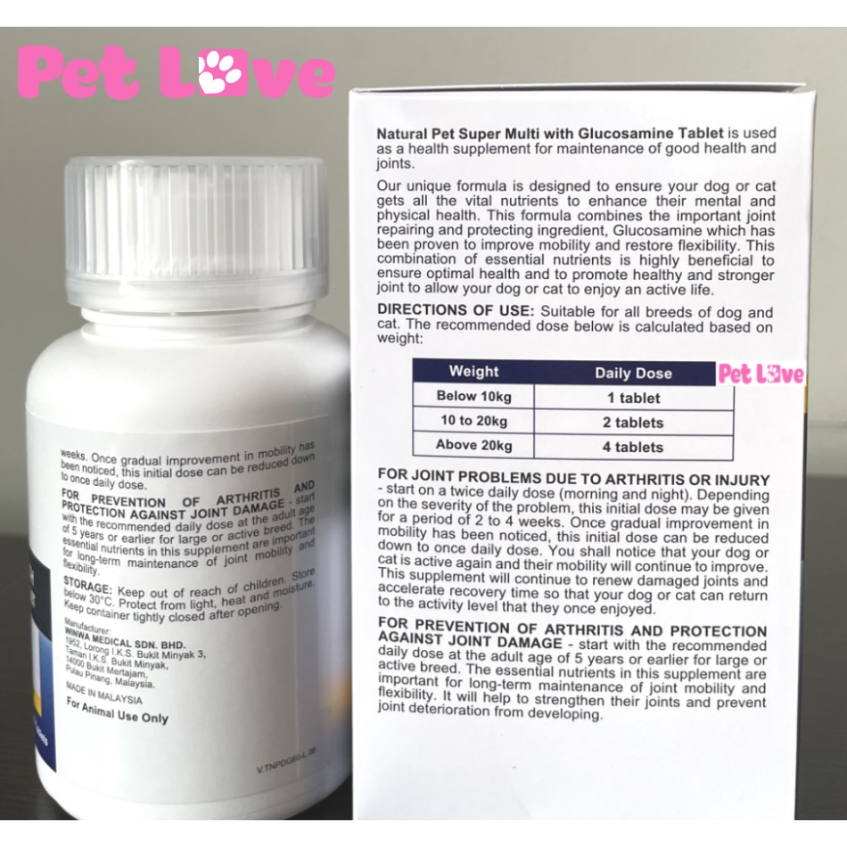 5 viên Natural Pet Glucosamine hỗ trợ xương khớp cho chó mèo