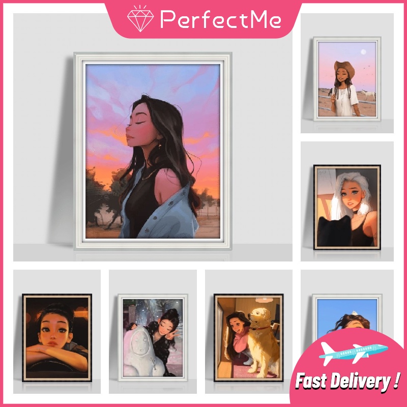 Bộ tranh đính đá 5D DIY hình cô gái xinh đẹp độc đáo kích thước 30x40cm dành cho trang trí