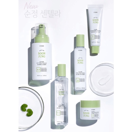 Set dưỡng da, làm dịu và cân bằng độ ẩm cho da Etude House Soon Jung Centella || Toner || Emulsion || Cica balm || Kem dưỡng ẩm || Sửa rữa mặt