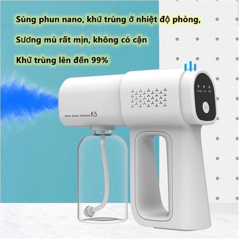 Máy Phun Sương Khử Khuẩn Cầm Tay K5 Cao Cấp - Tích Hợp Đèn UV Diệt Khuẩn 99% - Bảo Hành 12 Tháng