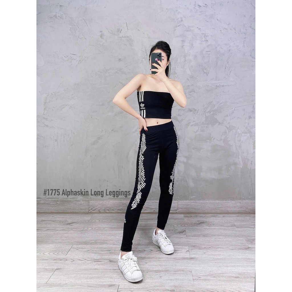(HÀNG XUẤT XỊN) Quần Legging das đen họa tiết dọc 1775 ALPHASKIN LONG LEGGINGS Made in Cambodia full tag code
