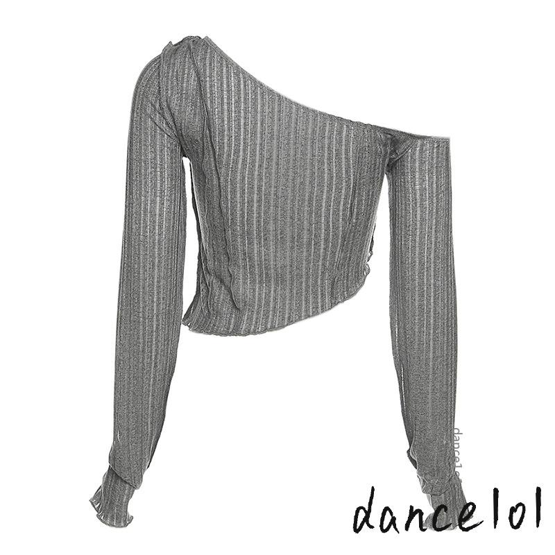 Áo Thun Tay Dài Lệch Vai Màu Sắc Độc Đáo Dành Cho Nữ - dance1o1