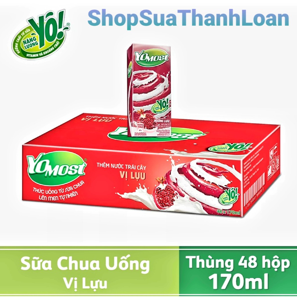 [HSD T11-2023] Thùng 48 Hộp Sữa Chua Uống YoMost Lựu 170ml/hộp.