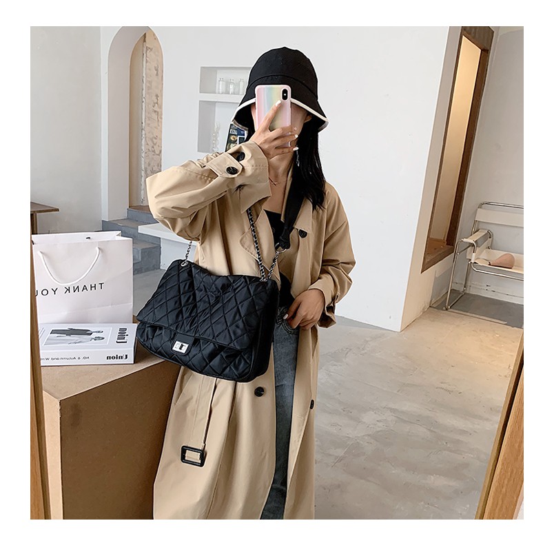 Túi xách vải tote nữ thêu lưới dây chuyền kim cương gồm size lớn và size nhỏ Ulzzang siêu đẹp ❤️