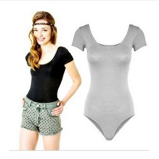 Áo bodysuit tay ngắn cổ tròn màu trơn cho nữ