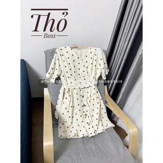[Thanh Lý] ĐẦM BIGSIZE CHẤM BI CỔ V THẮT NƠ EO