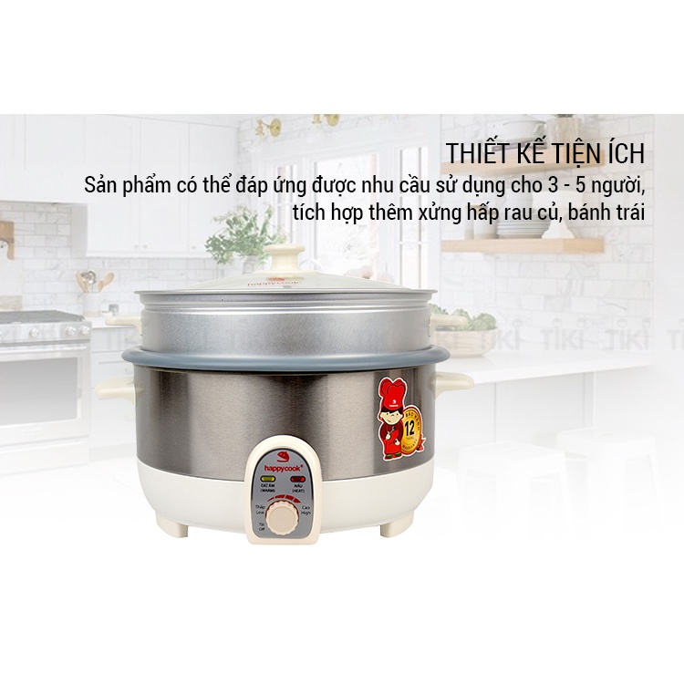 [Mã 154ELSALE2 giảm 7% đơn 300K] Nồi Lẩu Điện Có Xửng Happy Cook HCHP-350ST (3.5L) - Bao bì không đẹp