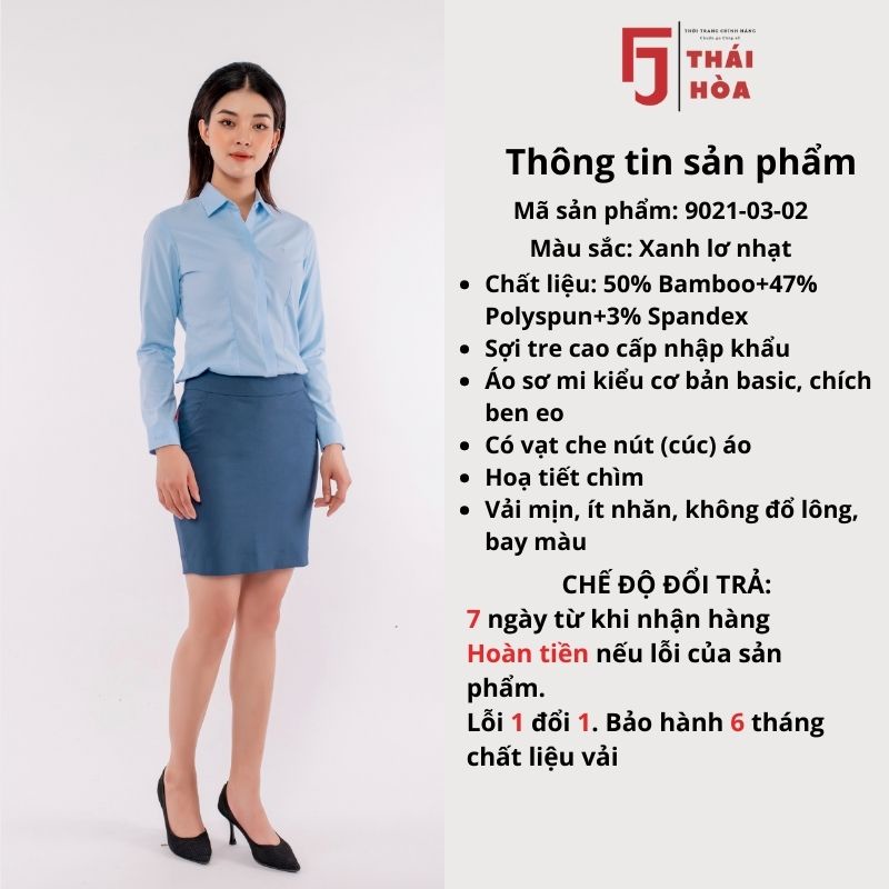 Áo sơ mi nữ cao cấp công sở dài tay màu xanh lơ nhạt đẹp vải sợi tre thai hoa 9021-03-02