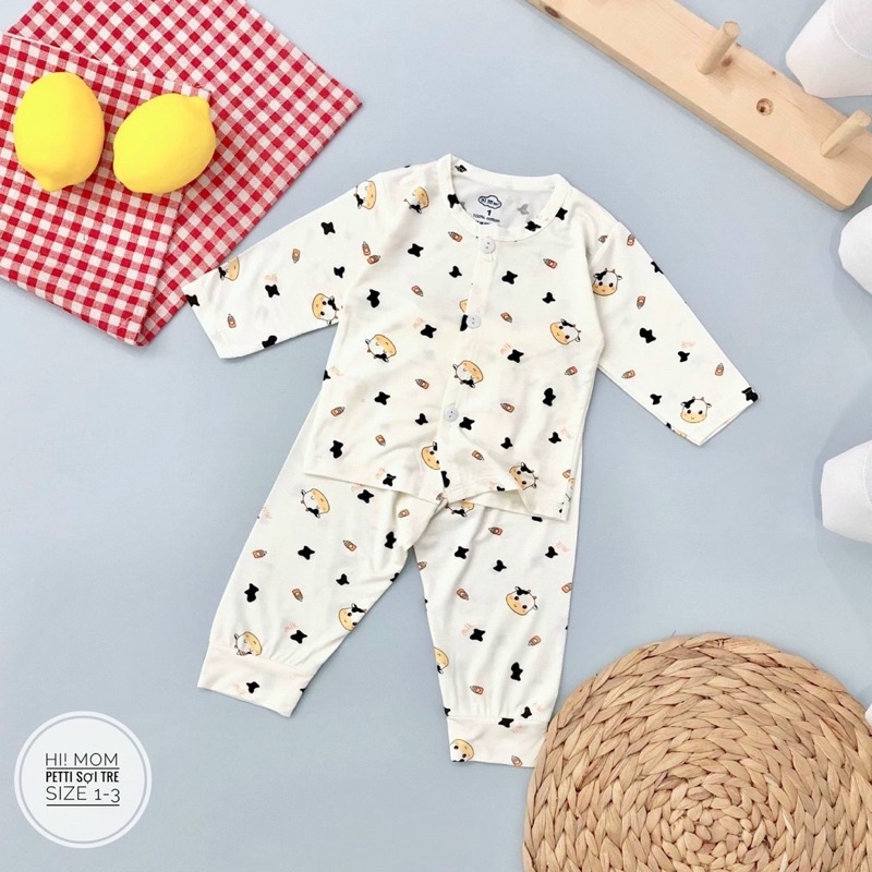 Bộ cài giữa dài tay sơ sinh Hi MOM bé trai,gái .