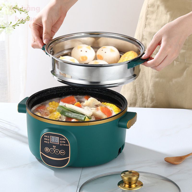 Nồi Lẩu Điện Đa Năng, Nồi Nấu Lẩu Mini 24cm Tặng Kèm Lồng Hấp Tích Hợp 6 Chức Năng