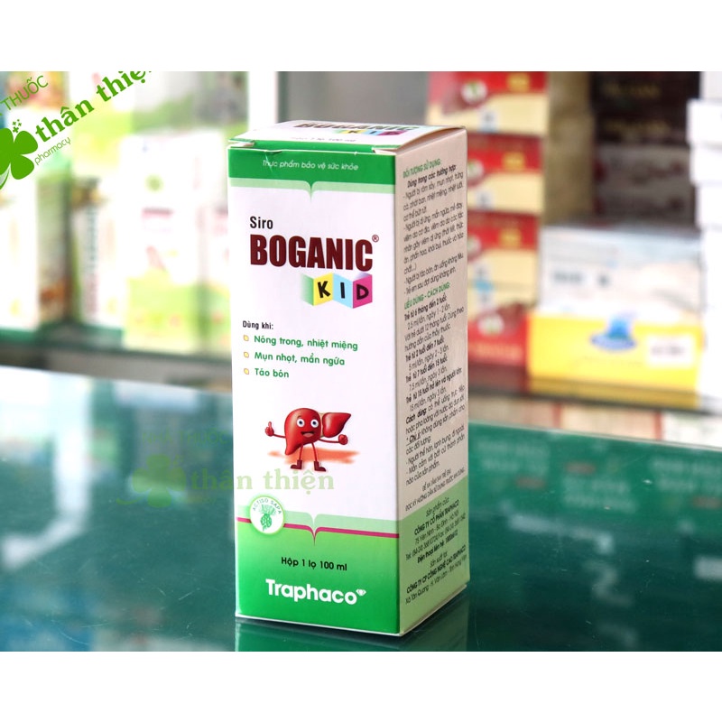 Siro Boganic Kid, có tác dụng thanh nhiệt, giải độc, mát gan, giúp giảm mụn nhọt, mẩn ngưa, mề đay ở trẻ nhỏ