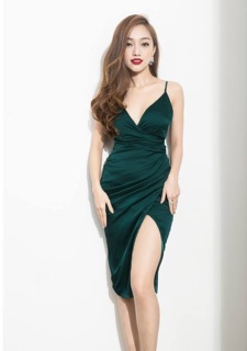 Đầm body 2 dây phi lụa đắp chéo che khuyết điểm